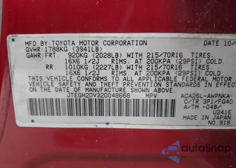 2002 Toyota Rav4 from USA, damaged, VIN JTEGH20V320048668